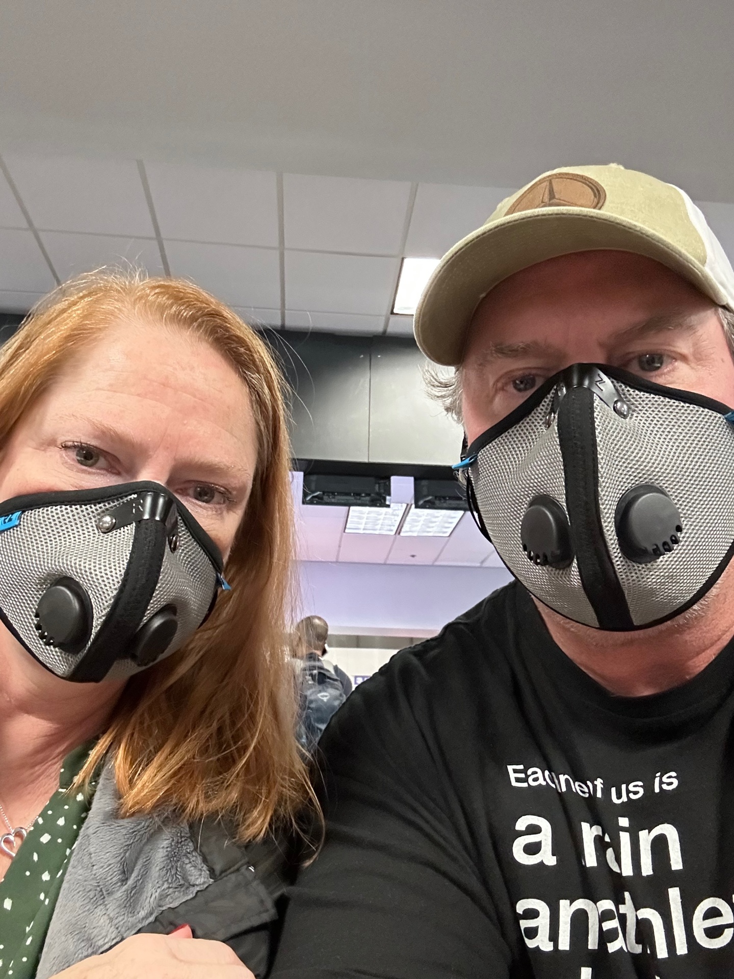 Masked travel selfie